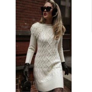 Eliza J, knit dress long sleeve shoulder pon pon